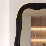 grand miroir vertical moderne cadre bois tissu velours salon chambre