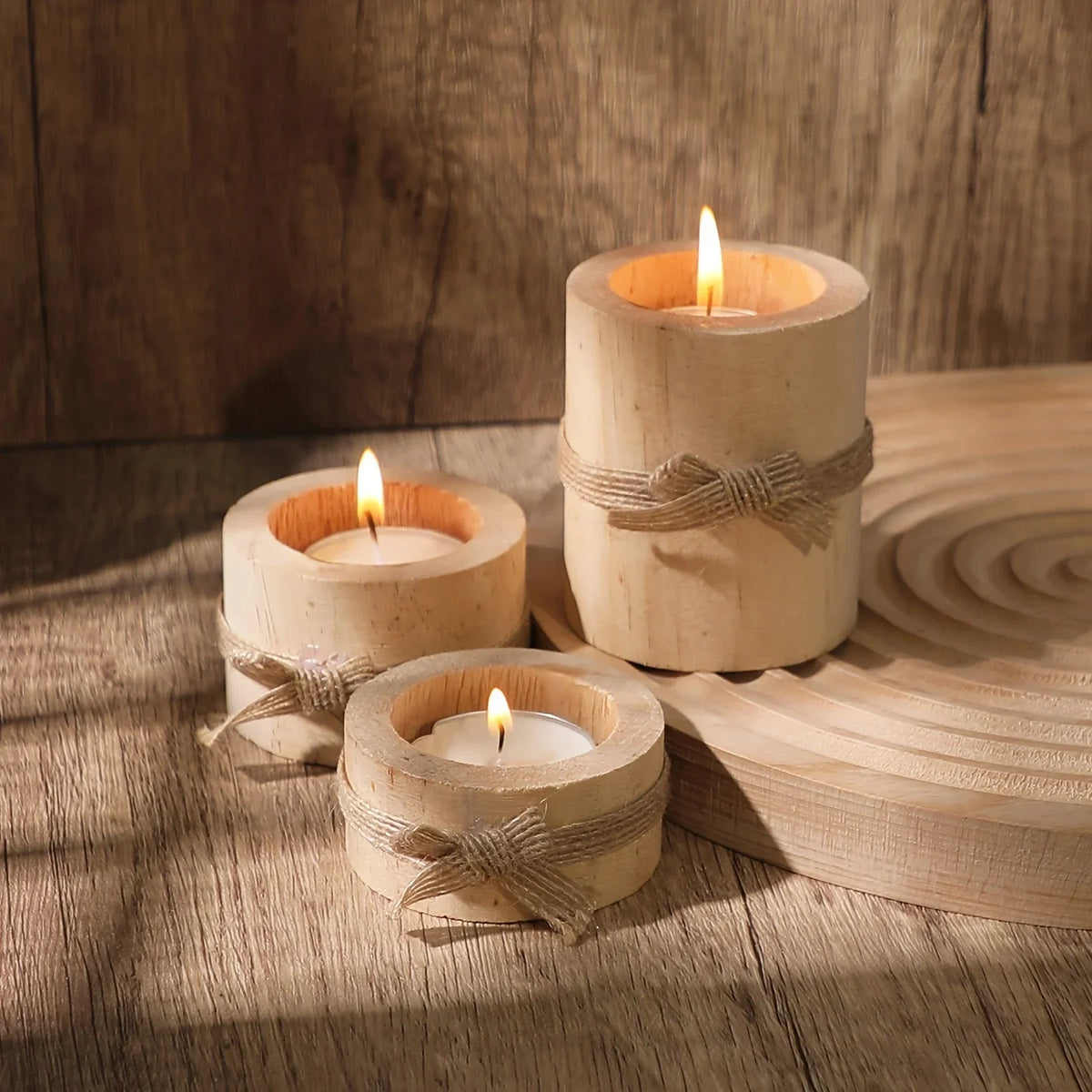 bougies rustiques bois blanc ruban mariage anniversaire saint valentin décoration table festive