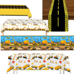 nappe fête enfant construction excavatrice happy birthday garçon anniversaire chantier engins construction cones signalisation