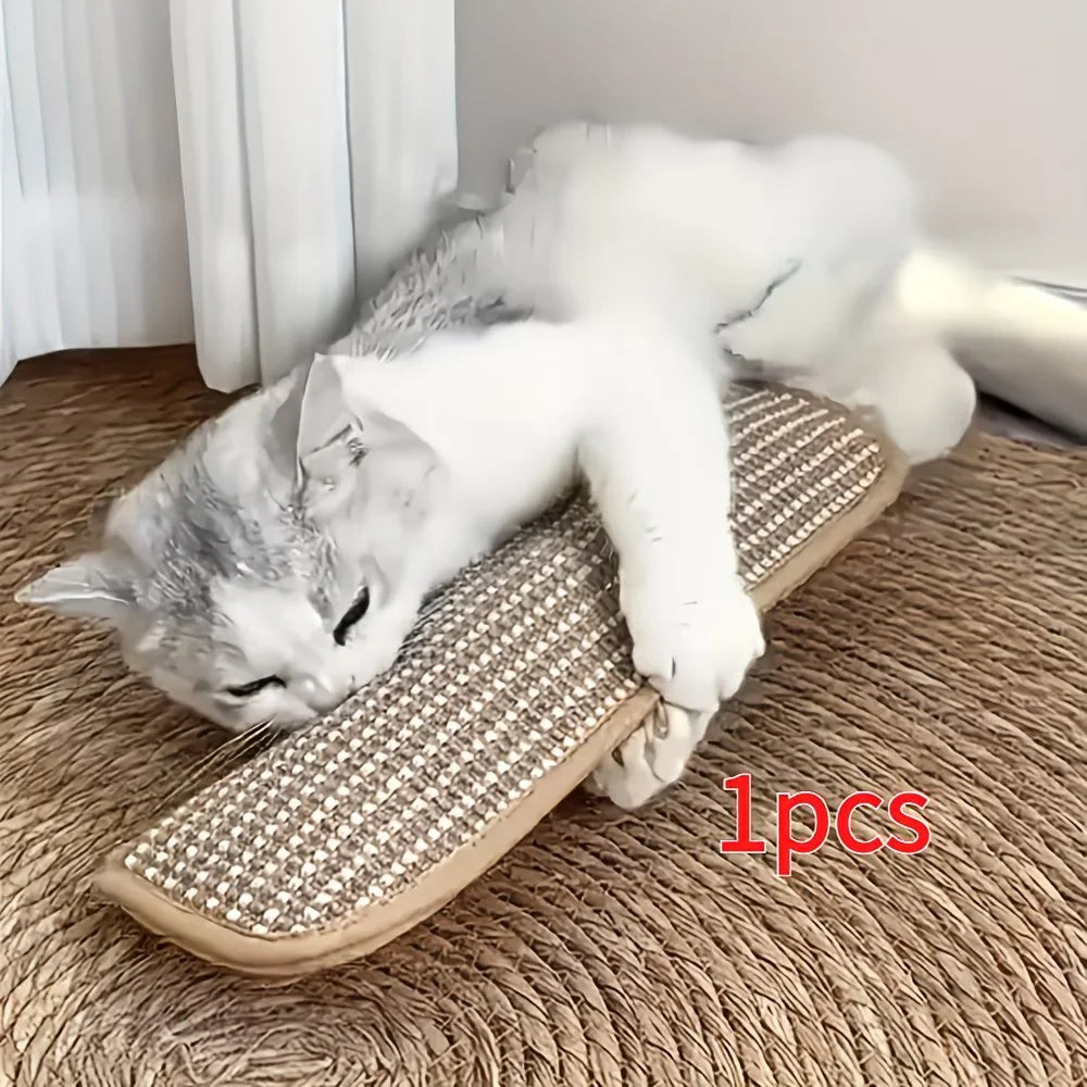 jouet griffoir chat tapis repos coussin texture tissée fils dorés moderne adhésif durable sécurité