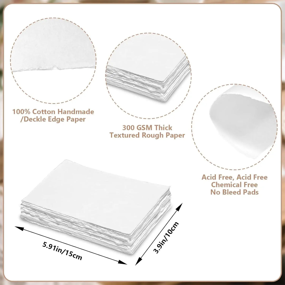 feuilles aquarelle blanc fleurs bleues texture rugueuse artisanal 300gsm clips pinceaux palette peinture boîte