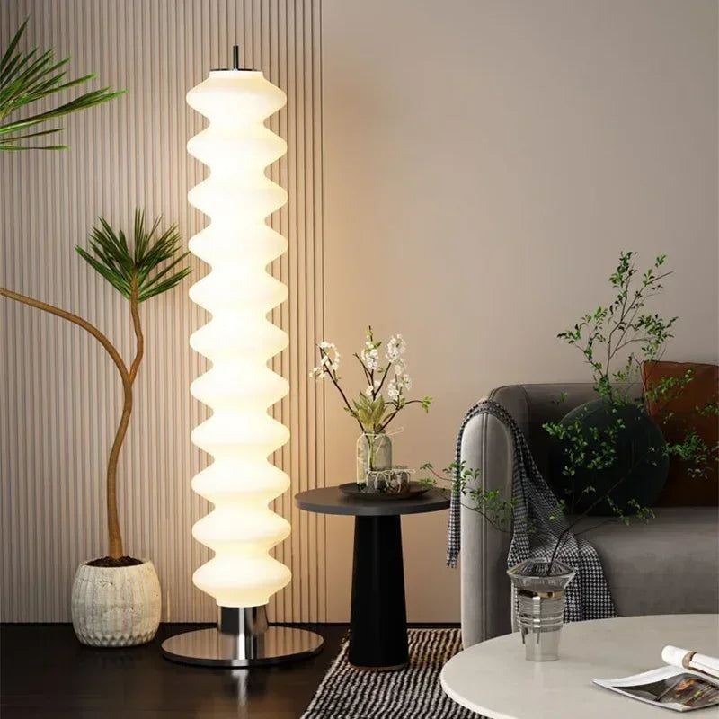 lampe sol moderne blanc rayures horizontales base circulaire contemporain éclairage d'intérieur led sans fil