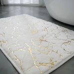 tapis bain sol antidérapant marbre doré duveté motifs veinés moderne