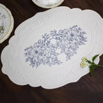 plaque décorative silicone fleurs bleues bordure ornée respectueux environnement blanc classique table cuisine