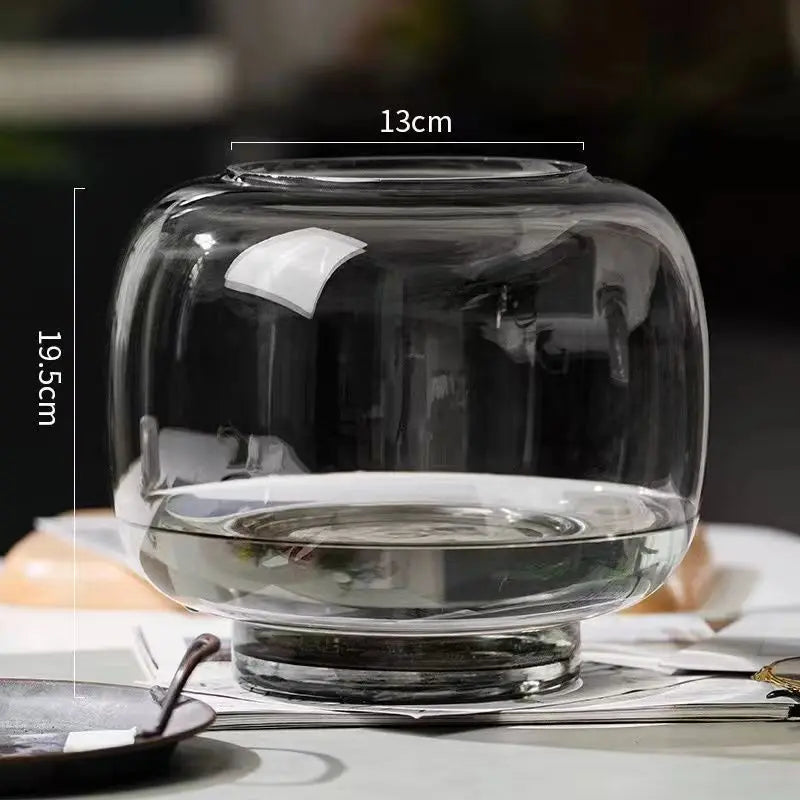vase verre moderne transparent simple grande bouche table salon fleur hydroponie ornement double usage