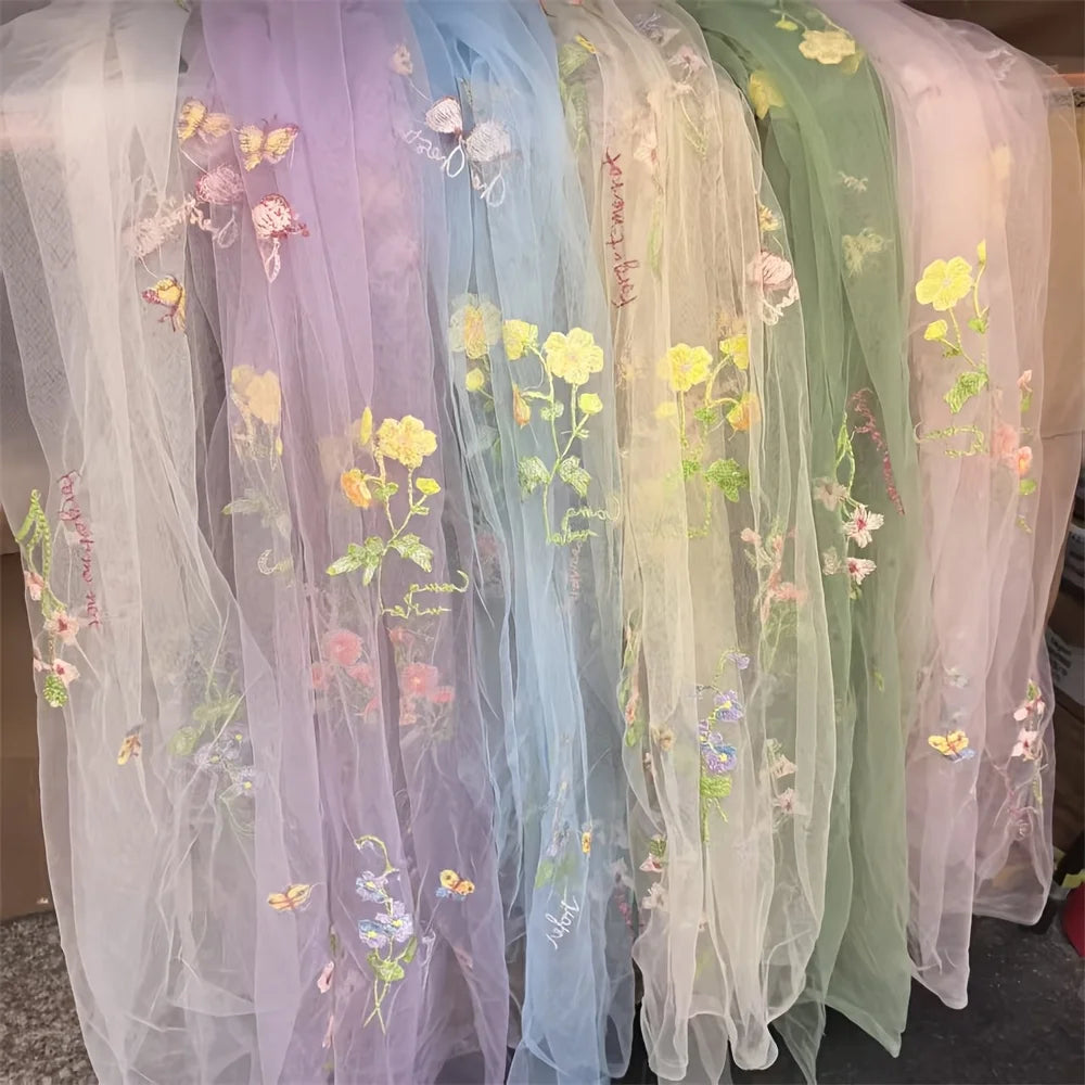 nappe courte fleur brodée transparente polyester décoration mariage anniversaire champêtre