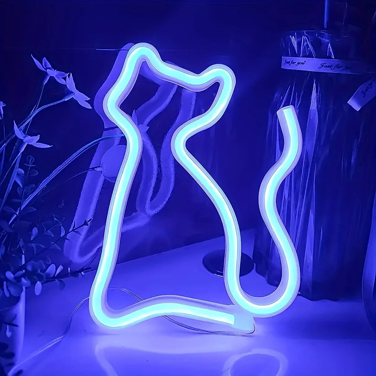 néon chat forme animaux chambre veilleuse led rose blanc moderne adhésif mur opaque