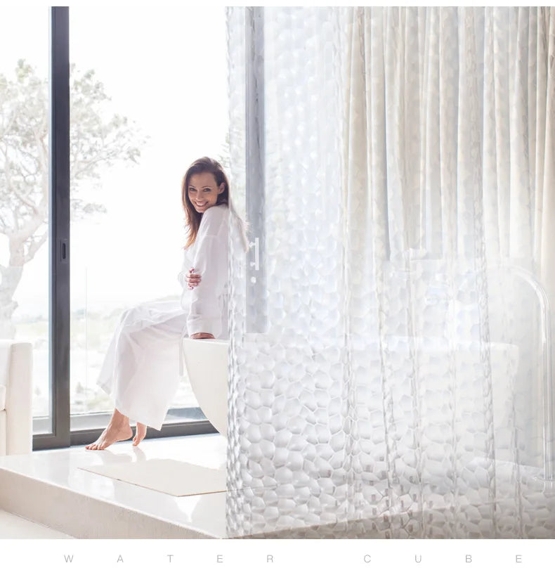 rideau douche transparent relief motif gouttes d'eau moderne respectueux l'environnement