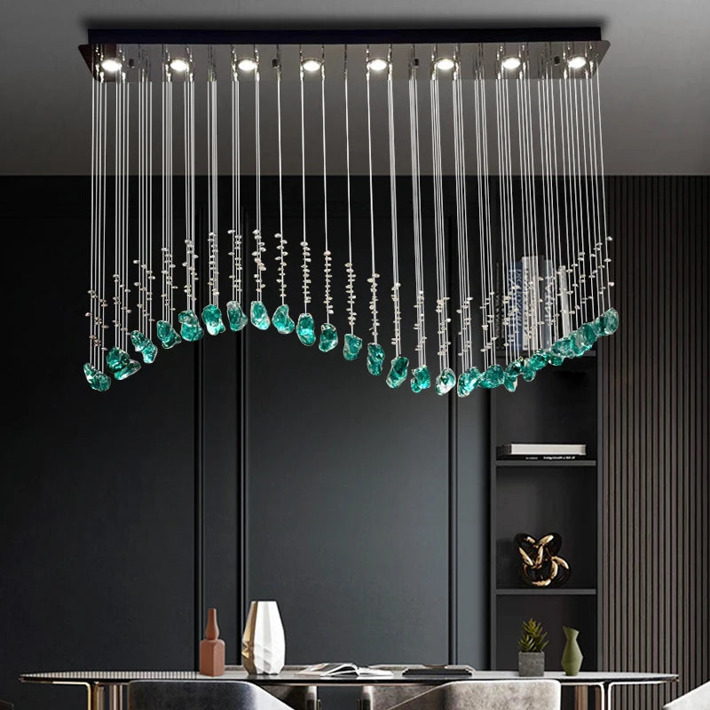 suspension lumineuse moderne cristaux transparents élégantes led 90v 249lm salon restaurant