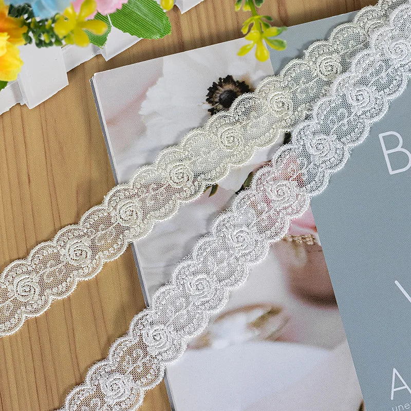 ruban dentelle motif floral blanc classique 2.3cm largeur 10mètres écologique tissu maille