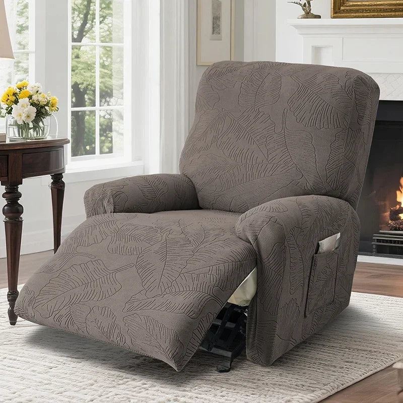Housse canapé inclinable places vert olive imprimé feuilles moderne adhésif Jacquard polyestère