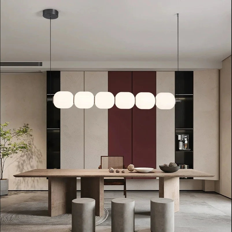 Suspension lumineuse moderne verre blanc opacité rayures horizontales led salon chambre