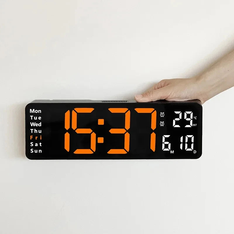 horloge murale numérique moderne alarme LED température noir blanc vert orange