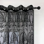 rideau noir blanc floral ajouré translucide classique élégant anneaux métalliques mur rideau fenêtre