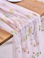 nappe transparente florale brodée vert clair rose blanc table champêtre décoration hand wash