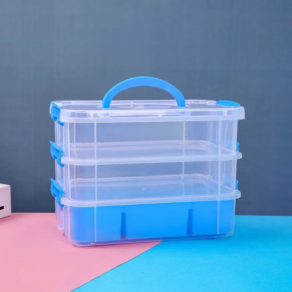 boîte rangement transparente moderne multicolore compartiments réutilisable plastique respectueux environnement poignées détachables