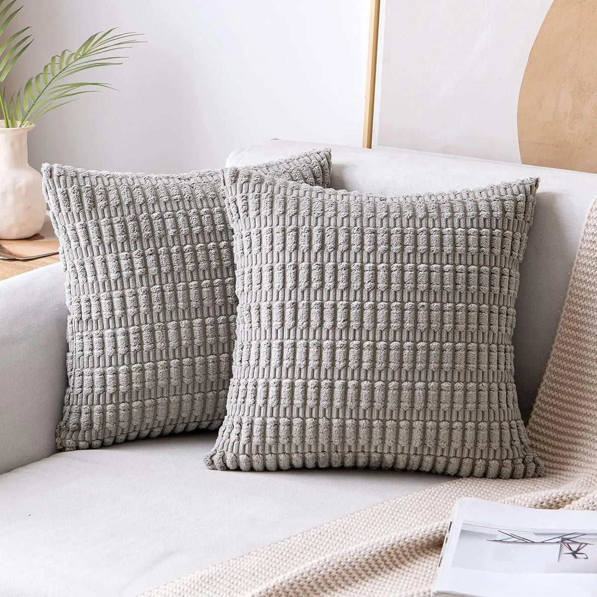 taies d'oreiller carrées polyester gris texture bohême moderne 40x40cm 50x50cm coussin intérieur fermeture glissière