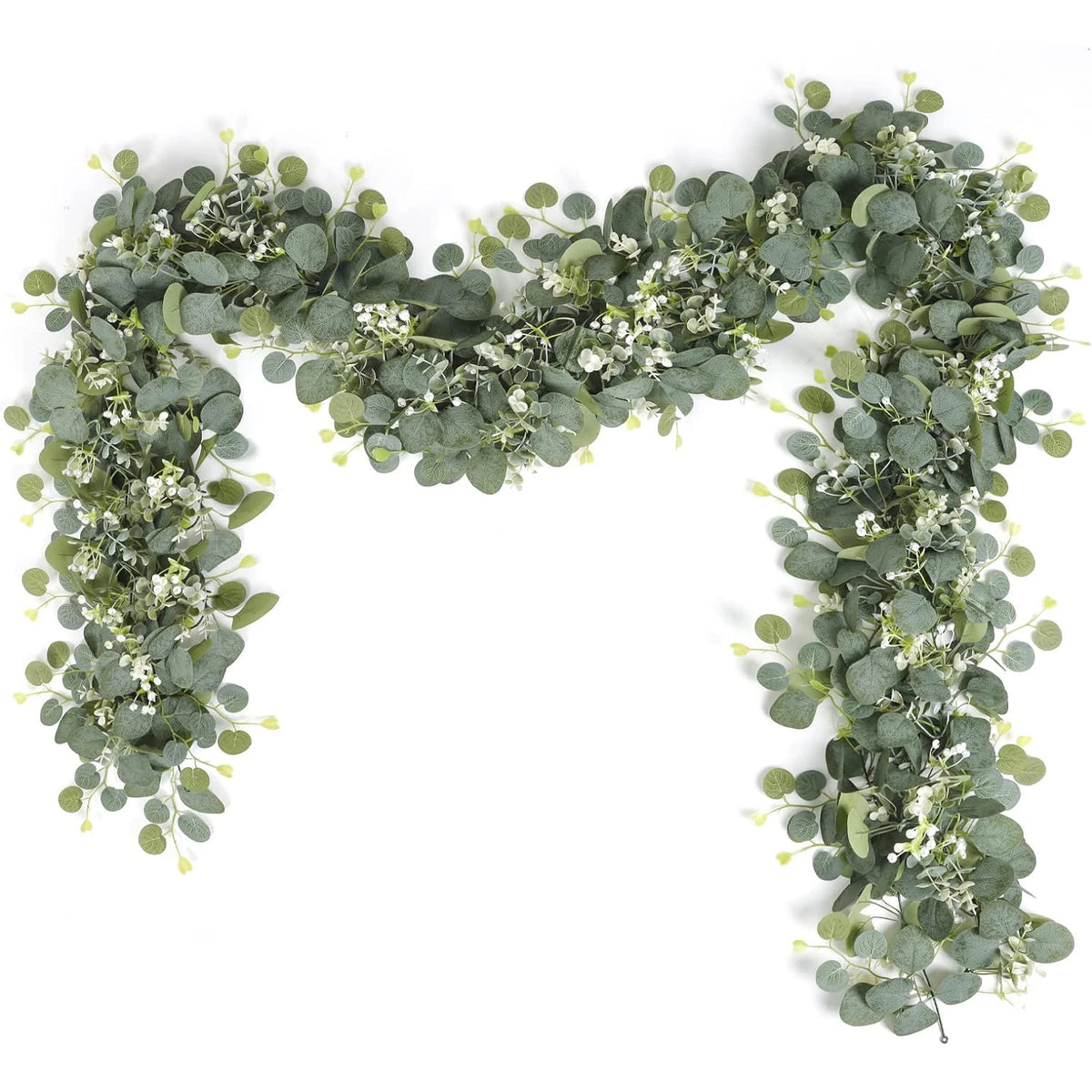 guirlande eucalyptus feuilles fleurs blanches vert marron decor boheme exterieur fixee structure métallique