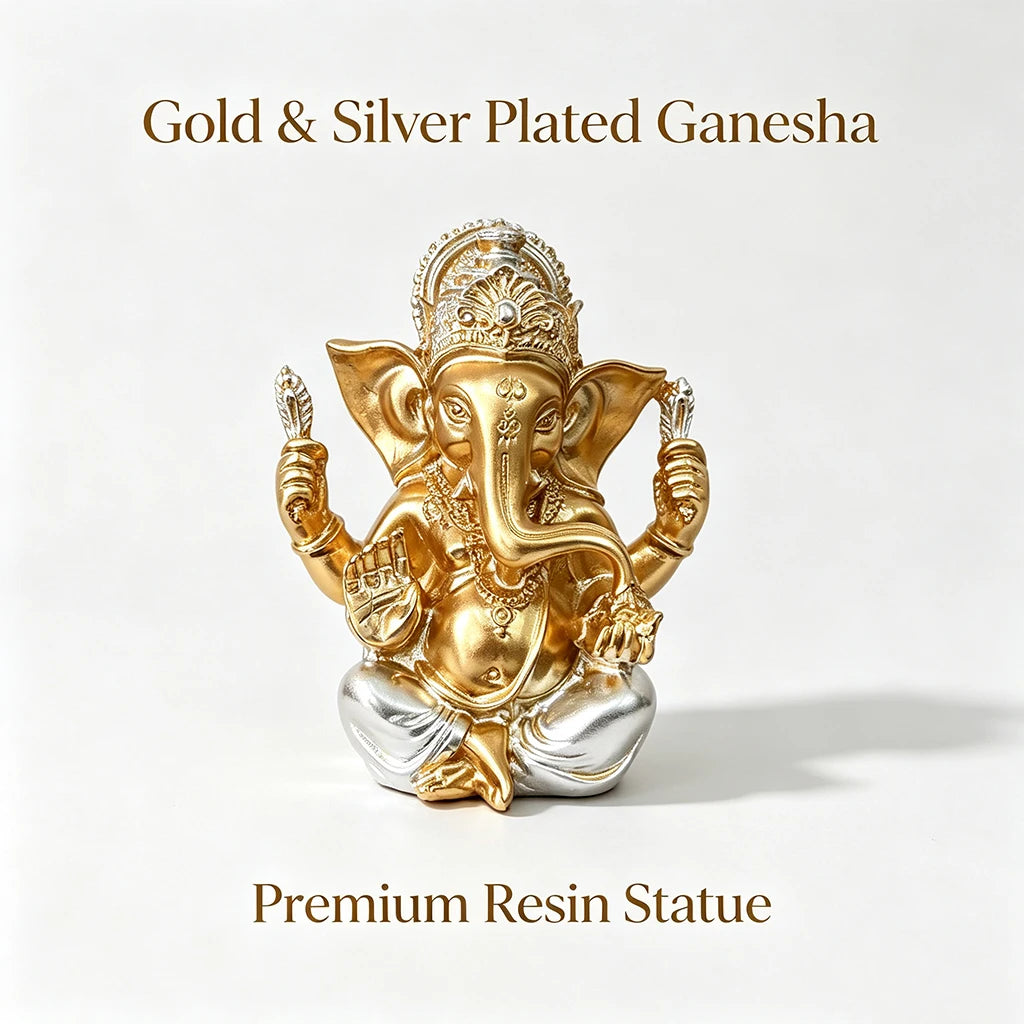 statue ganesha or argent résine détails complexes spirituel décoratif maison salon