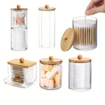 pot coton tige transparent moderne boite rangement couvercle bois respectueux environnement minimaliste organiser