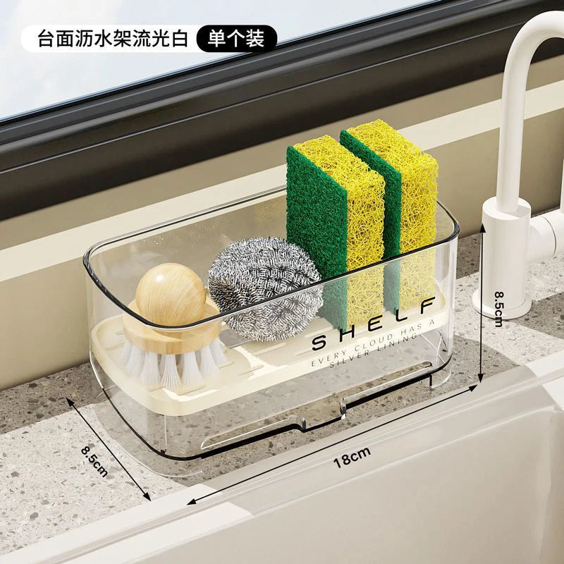 rangement cuisine étagère transparente moderne brosse vaisselle éponge détergent adhésif minimaliste