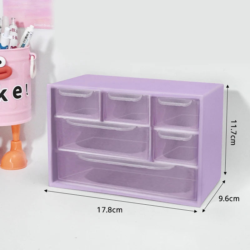 boîtes rangement tiroirs transparentes violet rose blanc organisation pratique moderne