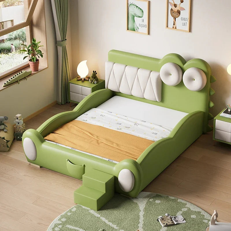 lit enfant vert clair simili cuir crocodile contemporain table chevet tapis jouets bois chambre
