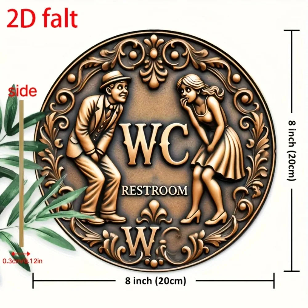 plaque decorative wc art deco bronze personnages humoristiques motifs floraux chambre bain