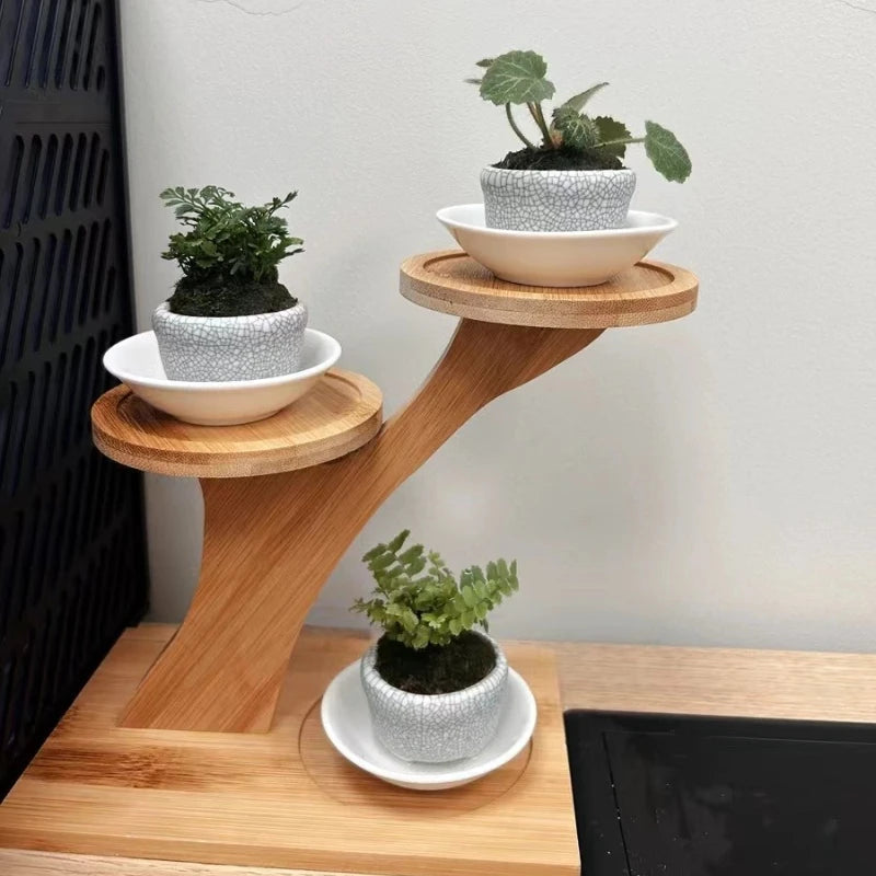 support plante bambou bois naturel blanc moderne minimaliste rechargeable multiple articles divers