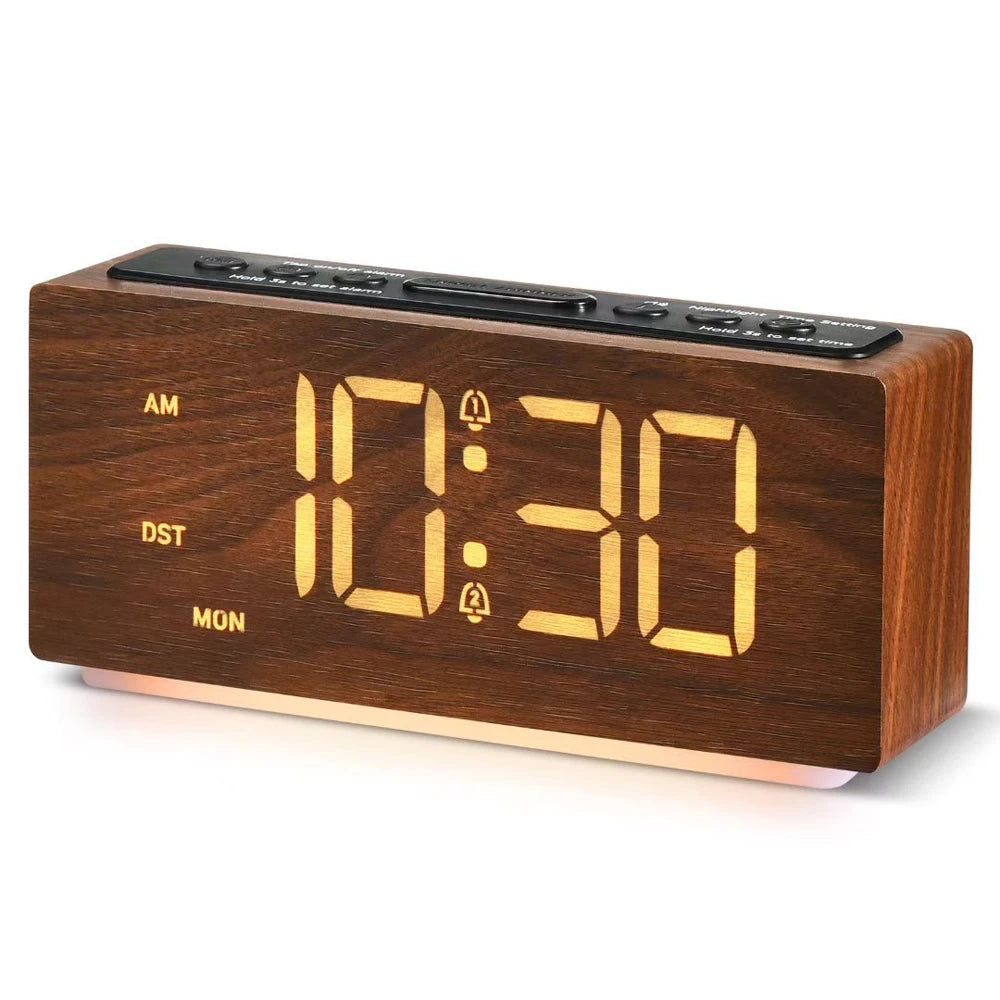 réveil numérique led bois moderne minimaliste fonction snooze réglage luminosité