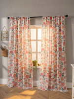 rideaux floral rose motif aquarelle bohème translucides franges salon chambre