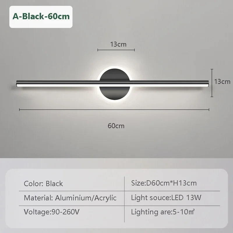 lampe murale led moderne or noir 40 60 cm mur vis fixe éclairage chambre