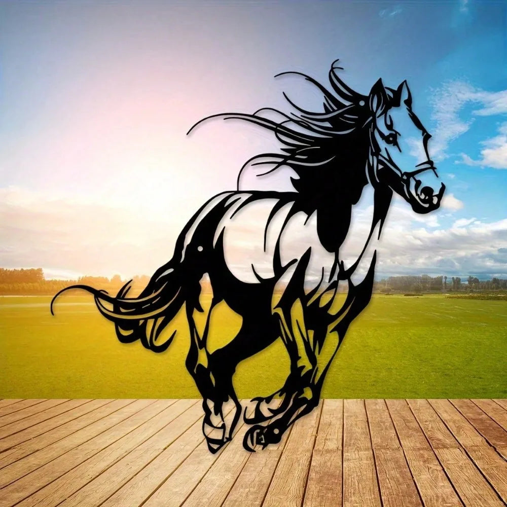 décoration murale cheval galopant art contemporain noir adhésif salon patio unique moderne