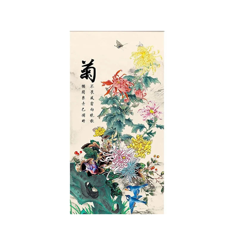 toile imprimée motifs floraux chinois bambou orchidée chrysanthème décoration murale rouleaux peinture asiatique traditionnelleSuspension