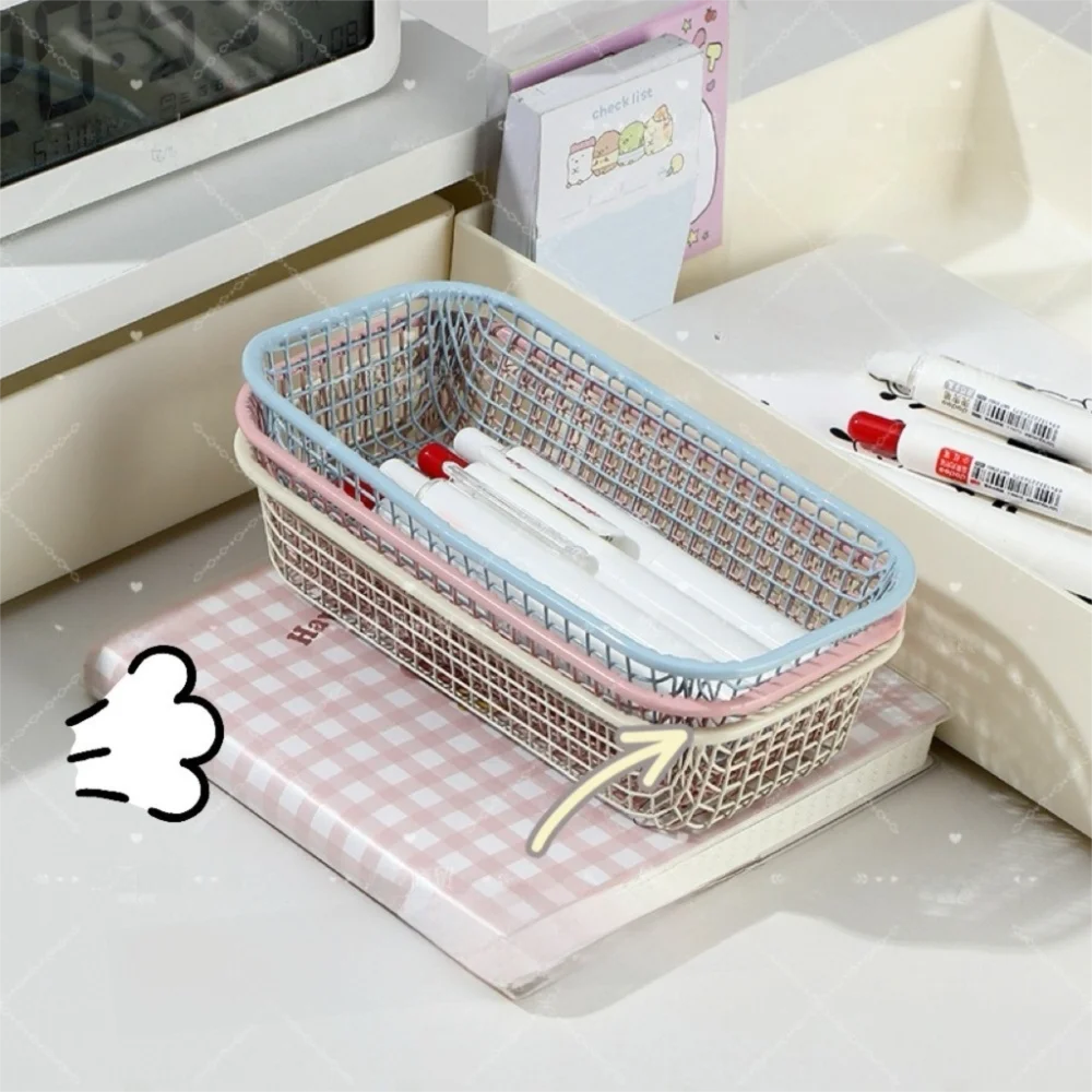paniers métalliques maille moderne bleu rose jaune blanc organisateurs empilables multifonctionnels
