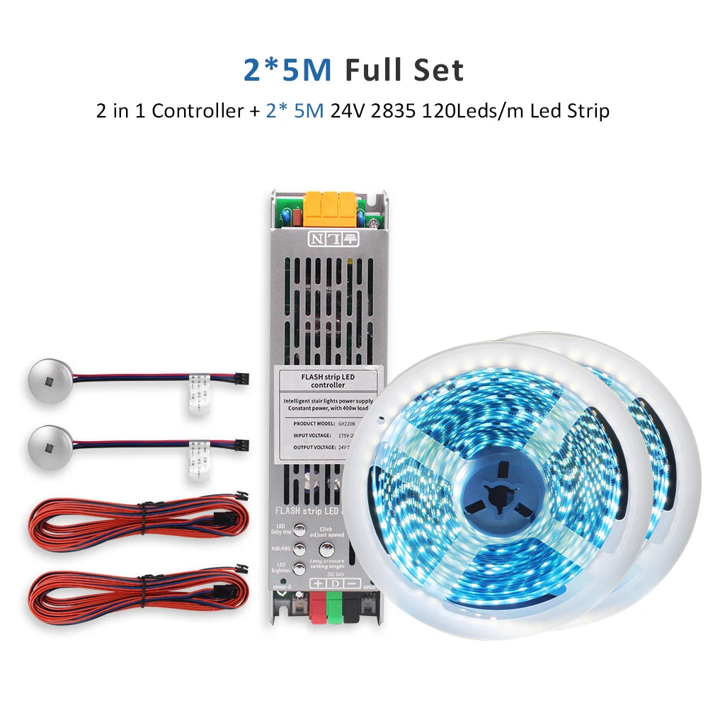 ruban led adhésif 24v bleu blanc gris contrôleur câbles moderne
