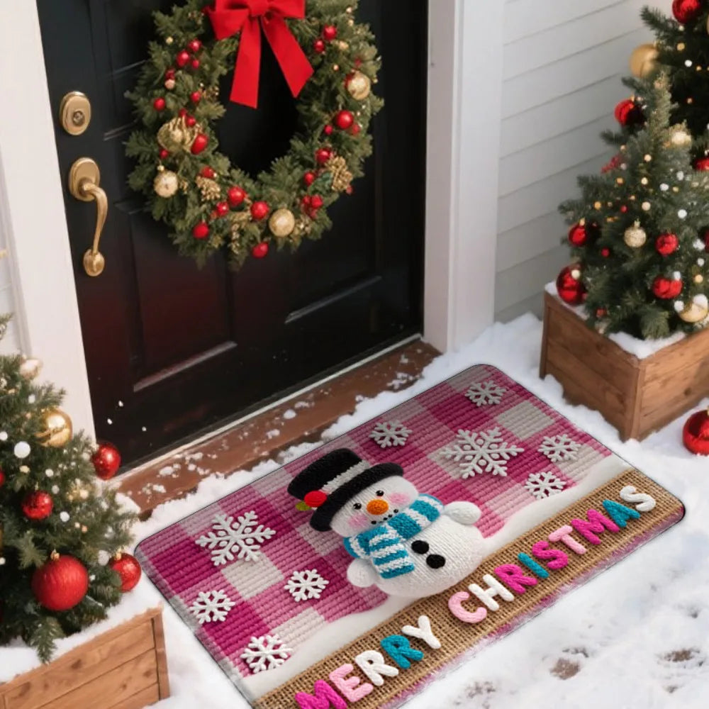 tapis sol noël motifs décoration rouge vert blanc antidérapant festive classique bienvenue merrychristmas