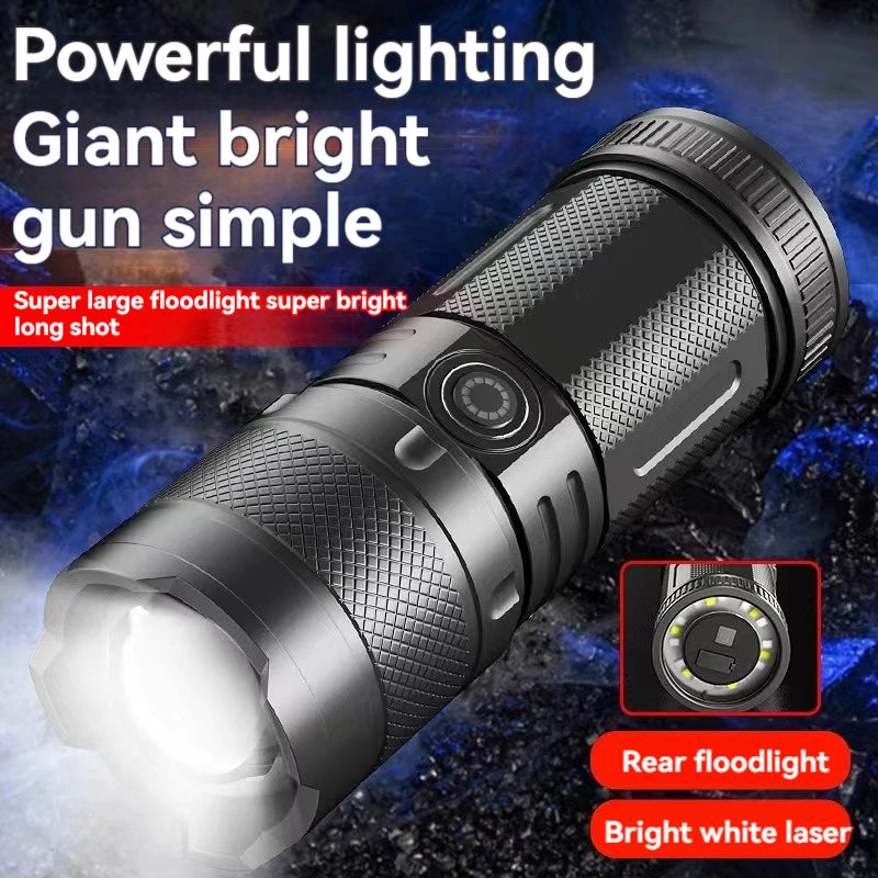lampe poche led rechargeable modes éclairage distance 500mètres noir argenté moderne