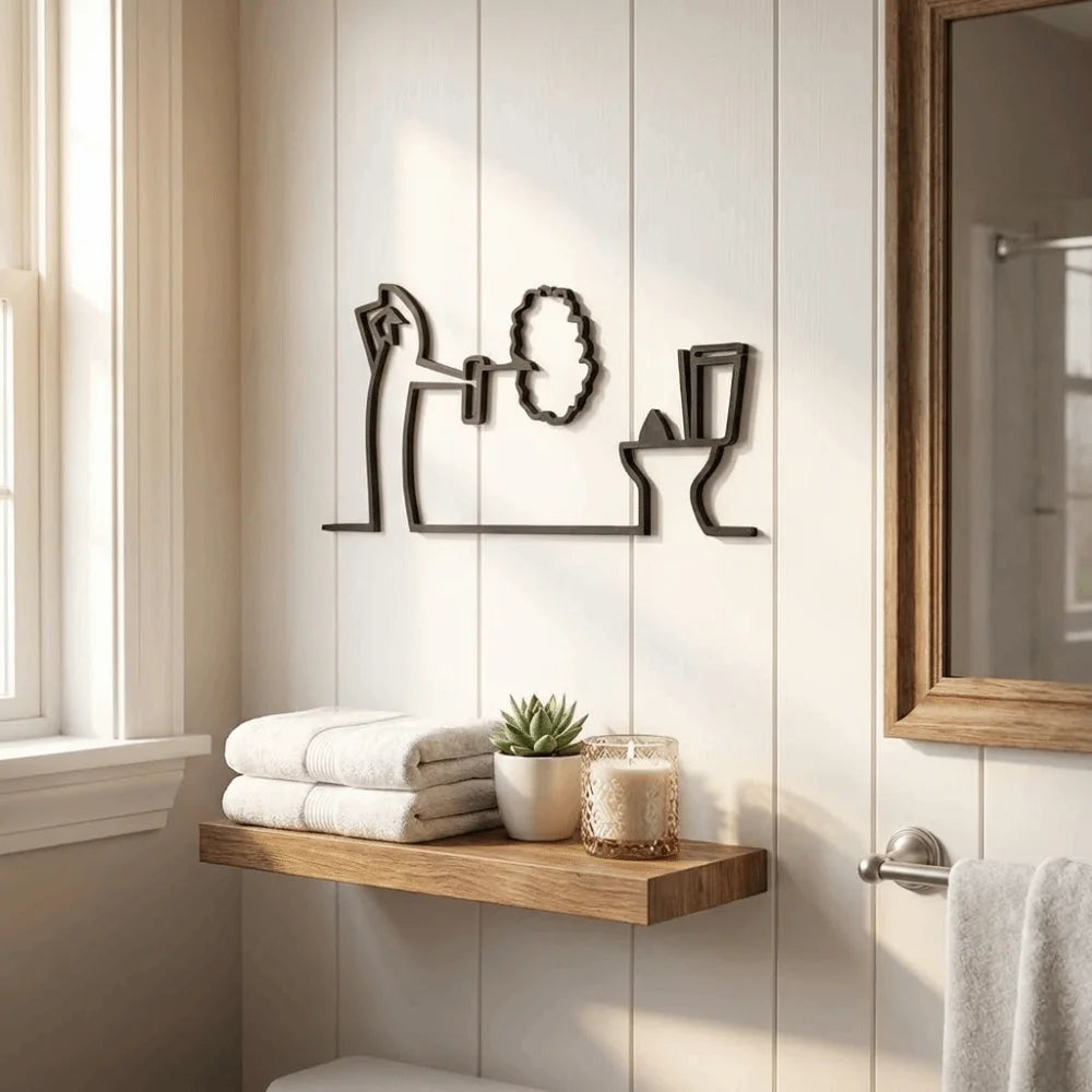 décoration murale homme accroupi graphique moderne noir blanc