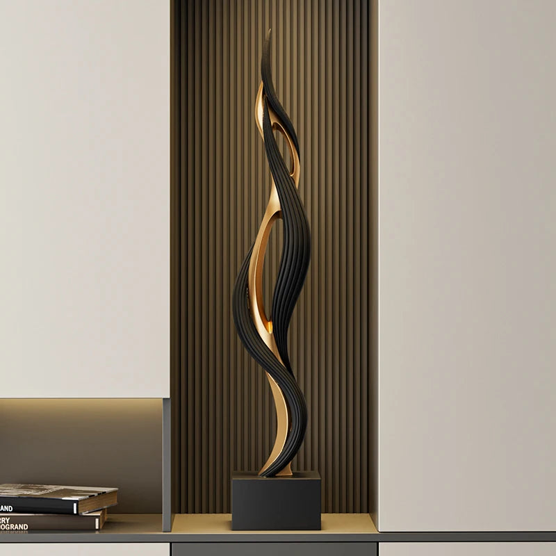 décoration moderne sculpture or noir abstraite contemporaine maison living room led éclairage