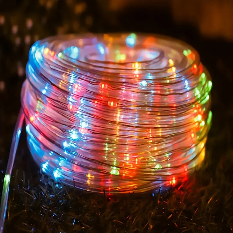 guirlande lumineuse solaire blanc chaud multicolore moderne clips piquets extérieur nuit decoration festive jardin