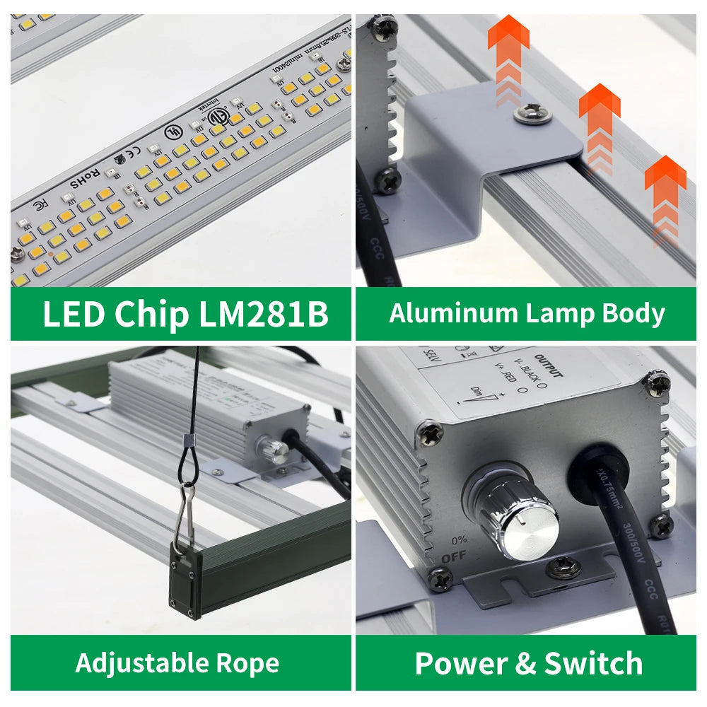 lampe culture plantes led 120w 200w 320w spectre complet interrupteur alu moderne vert blanc