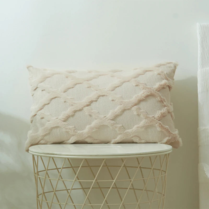 housse coussin peluche géométrique rose beige moderne 30x50cm canapé chambre voiture