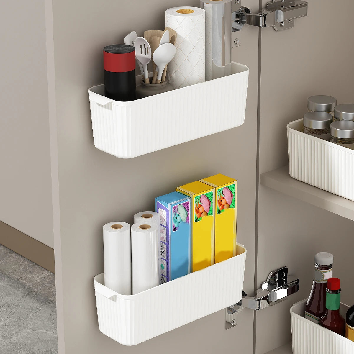 paniers rangement adhésifs blancs rayures modernes cuisine sans bpa transparents étiquettes autocollantes