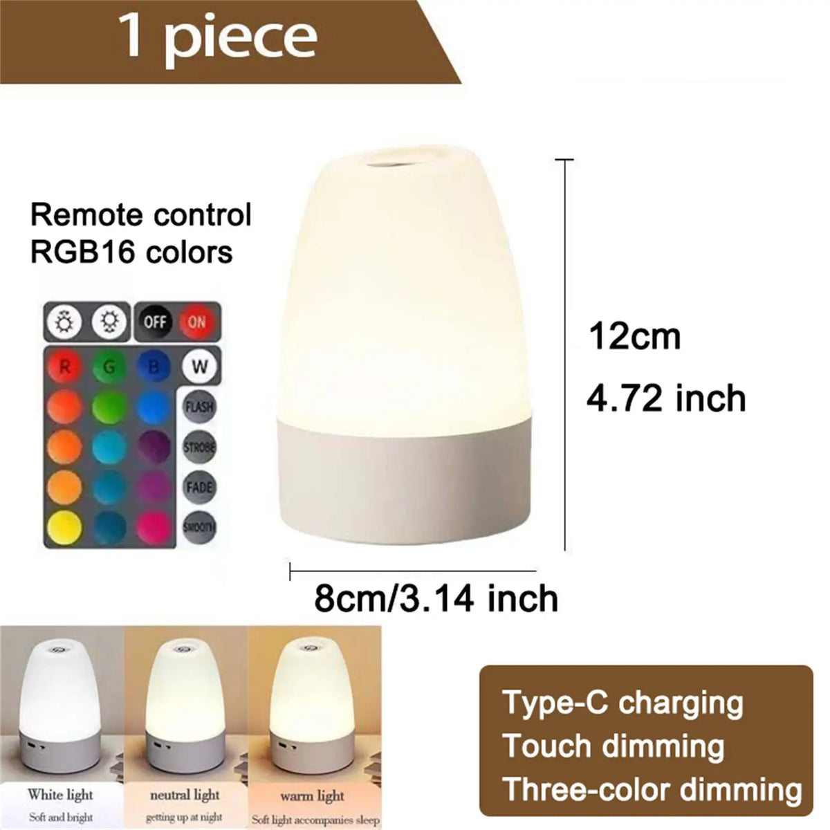 lampe chevet tactile rechargeable led blanc moderne sans fil USB veilleuse table couleurs dimmable