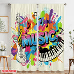 rideau moderne multicolore graphique notes musique opacité 100% polyester deux panneaux vibrant pop art