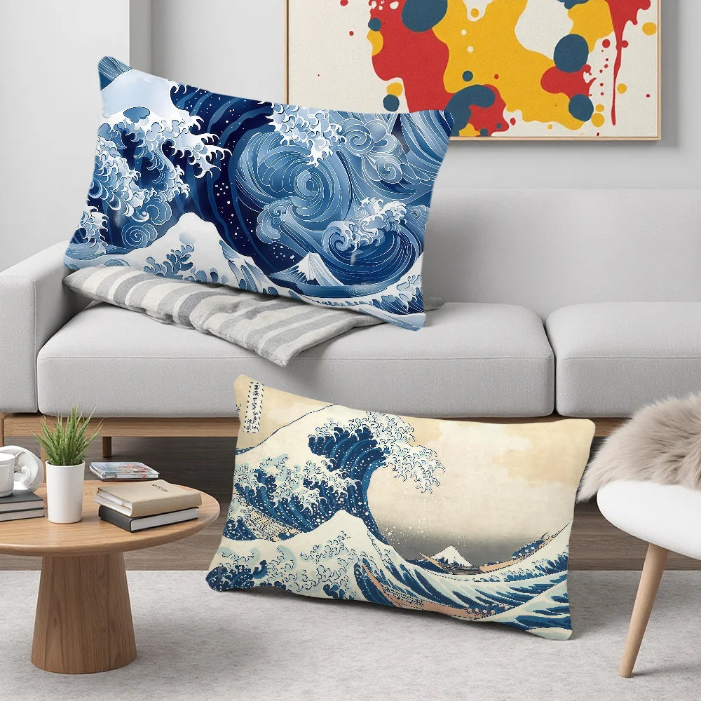 housse coussin impression vague montagne bleu beige violet polyester 100% opacité artistique ølets
