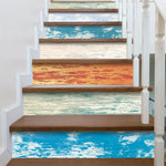 autocollants escalier bois vieilli adhésifs rustiques vintage 7pièces brun bleu