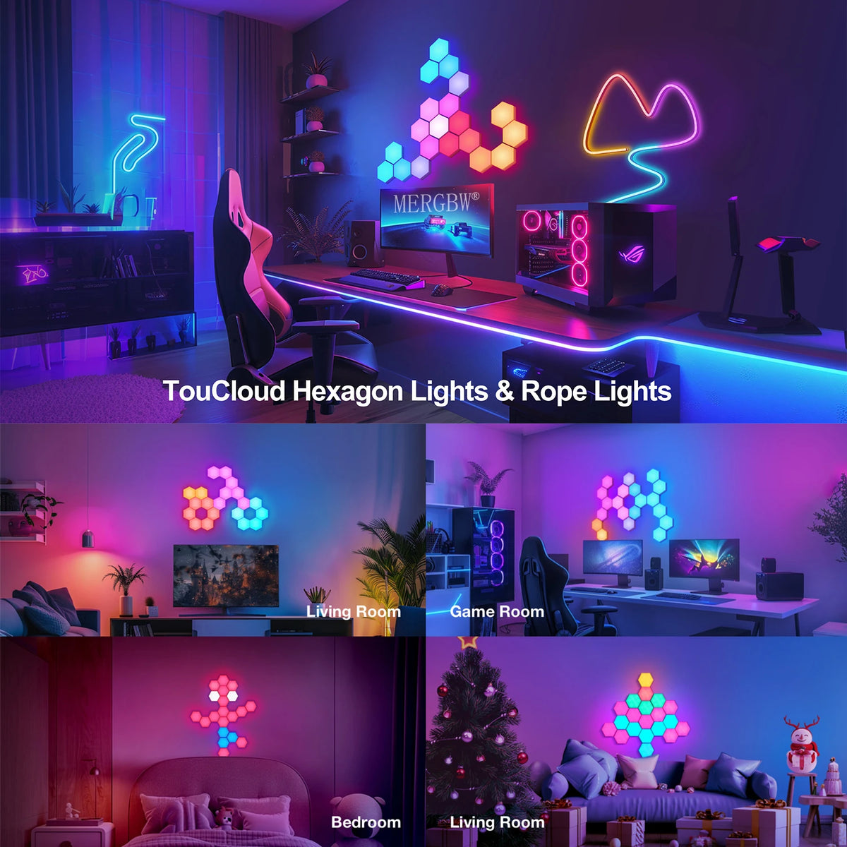 lampe murale hexagonale multicolore modulaire télécommande application moderne portable adjustable folding