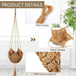panier suspendu boho chic tissé motifs floraux jaune clair crochets métalliques deux cordons suspension
